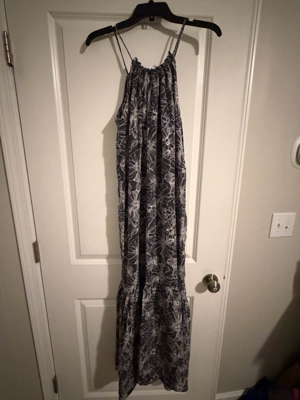 NWT Navy Floral Halter Maxi Dress with Spaghetti Straps